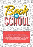 Back to school card with color label on school supplies black color line style background vector