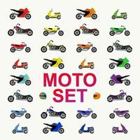 motocircle y motobike establecen estilo plano para el concepto vector