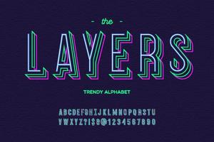 Layers font. Alphabet modern typography sans serif colorful line style vector