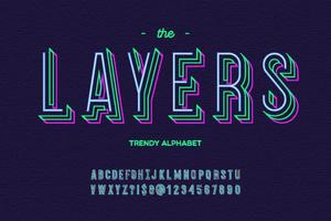 Layers font. Alphabet modern typography sans serif colorful line style vector