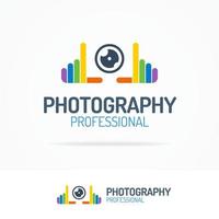 Photography logo set with colorful hands and lens vector