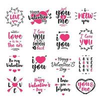 Valentines day emblem set with typography congratulations isolated on white background vector