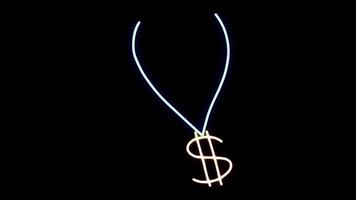 Animation weiße Neonlicht-Halskettenform auf schwarzem Hintergrund. video