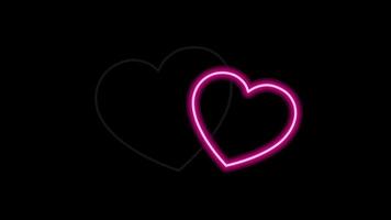 Animation red neon light hearts shape floating isolate for Valentine's day background. video