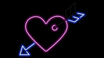 Animation pink neon light hearts shape floating isolate for Valentine's day background. video