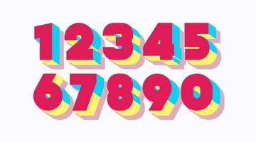 Vector number set 3d bold color style