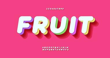 fruta fresca 3d negrita estilo colorido tipografía moderna vector