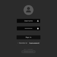 Login form page template dark theme flat style vector