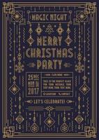 Merry Christmas poster for party with new year toy art deco line style gold color