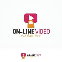 On-line video logo set flat color style vector