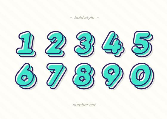 Numbers set 3d bold trendy typography