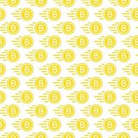 bit coin patrón sin costuras que consiste en dinero volador estilo plano de color amarillo para cryptocurrency vector