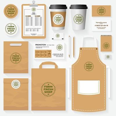 Farm fresh shop corporate identity template set with logo