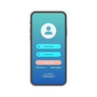 Vector smartphone template with login form page