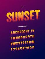 Vector sunset alphabet modern typography. Font sans serif style for t shirt