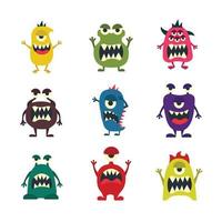 Monster set flat style different color and style isolated on white background vector