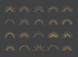 Vector sunburst set gold style isolated on gray background for emblem