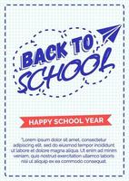 Back to school card with cyan color emblem consisting of paper plane