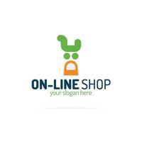 On line shop logo consisting of shopping cart vector