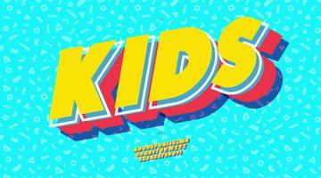 Vector kids font 3d bold typography