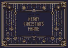 Merry Christmas card template with frame and new year toy art deco line style gold color vector
