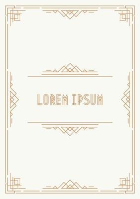Greeting card template art deco style with gold frame on white background