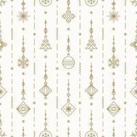 Christmas pattern with new years toy gold color consisting of xmas tree, ball, snowflake vector