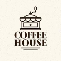 Coffee house logo with coffee machine black color line style isolated on background for shop vector