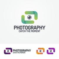 Photography logo set with lens and lines vector