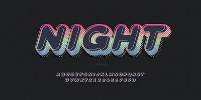 Vector night font 3d bold trendy typography