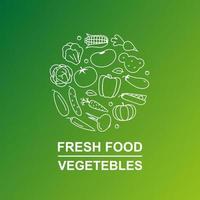 banner de verduras con iconos de línea sobre fondo degradado vector