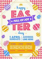 Easter party poster with wish - happy easter day full of joy and eggs colorful style vector