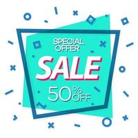 Sale banner green color with cyan frame and different shapes for special offer, advertisement