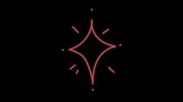 Animation red neon light star shape on black background. video