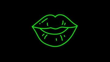 forma de boca de luz neon verde de animação em fundo preto.