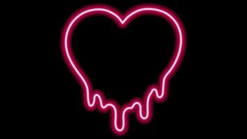 animatie roze neonlicht harten vorm drijvend isoleren voor Valentijnsdag achtergrond. video
