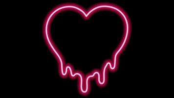 Animation pink neon light hearts shape floating isolate for Valentine's day background. video