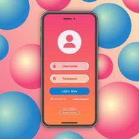 Vector smartphone mockup with login form page