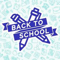 Back to school label cyan color consisting of pen and pencil vector