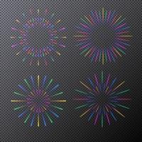 Vector neon sunburst set isolated on transparent background