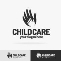 Vector child care logo set consisting of silhouette baby hand in big hand