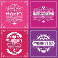 Happy Valentine's day greeting card set on heart's background different color with vintage frame. Decoration element. Vector illustration