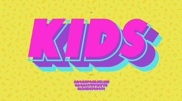 Vector kids font 3d bold style modern typography