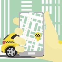concepto de servicio de taxi mano con aplicación de teléfono inteligente vector