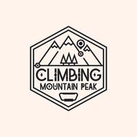 Climbing logo consisting of mountains and trees line style for camping logotype, travel badge vector