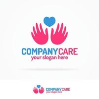 Company care logo set flat color style consisting of hands vector