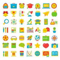 Set of back to school and education colot flat icons school supplies isolated on white background. Back To School Background. Back to school super shopping. Super sale. Vector illustration.