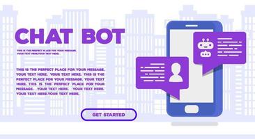 Chat bot concept web page trendy color isometric style for mobile service