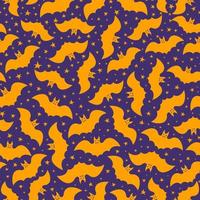 Halloween seamless pattern bat yellow color on lilac background vector