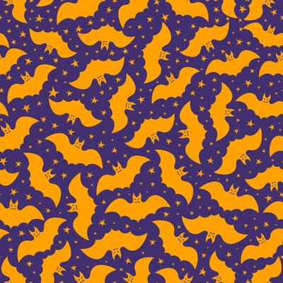 Halloween seamless pattern bat yellow color on lilac background